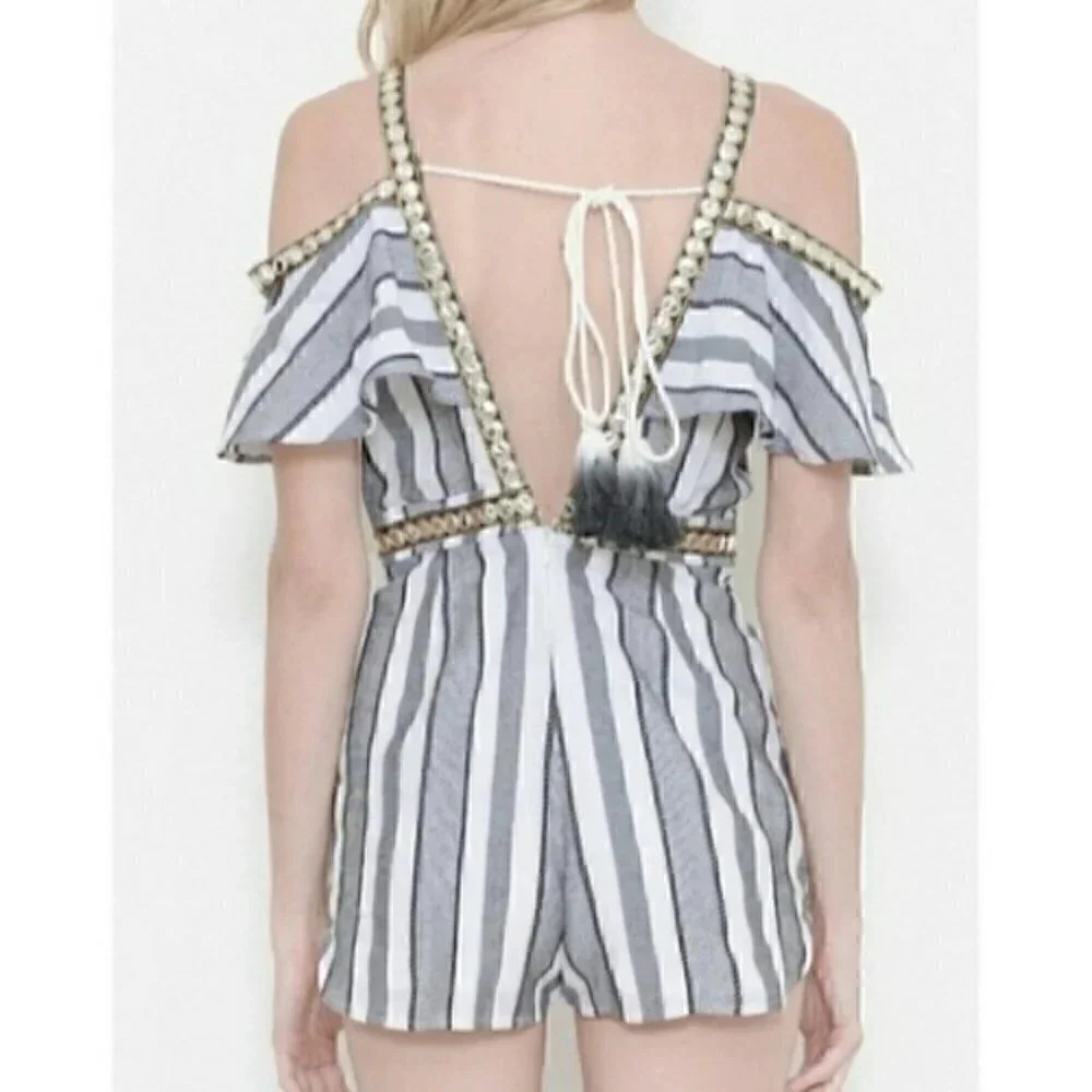 Striped Print Romper - Picture 4 of 5